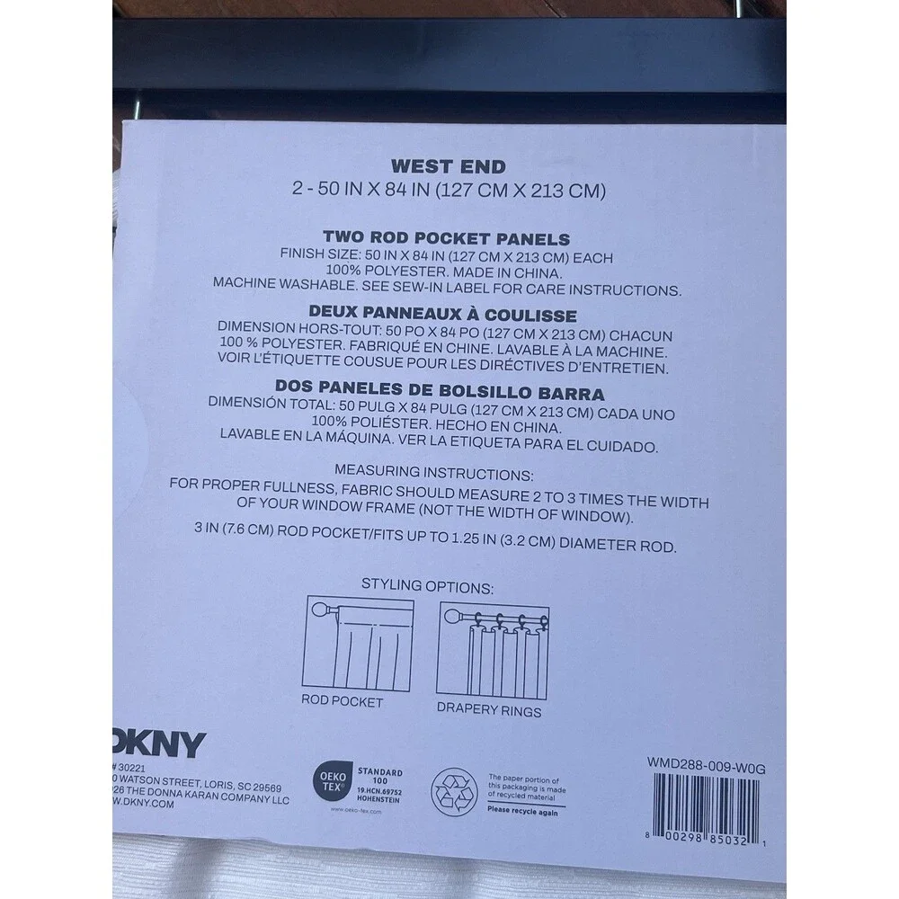 DKNY 50 x 84 West End Sheer White Window Curtains Drapes Rod Pocket Panels New
